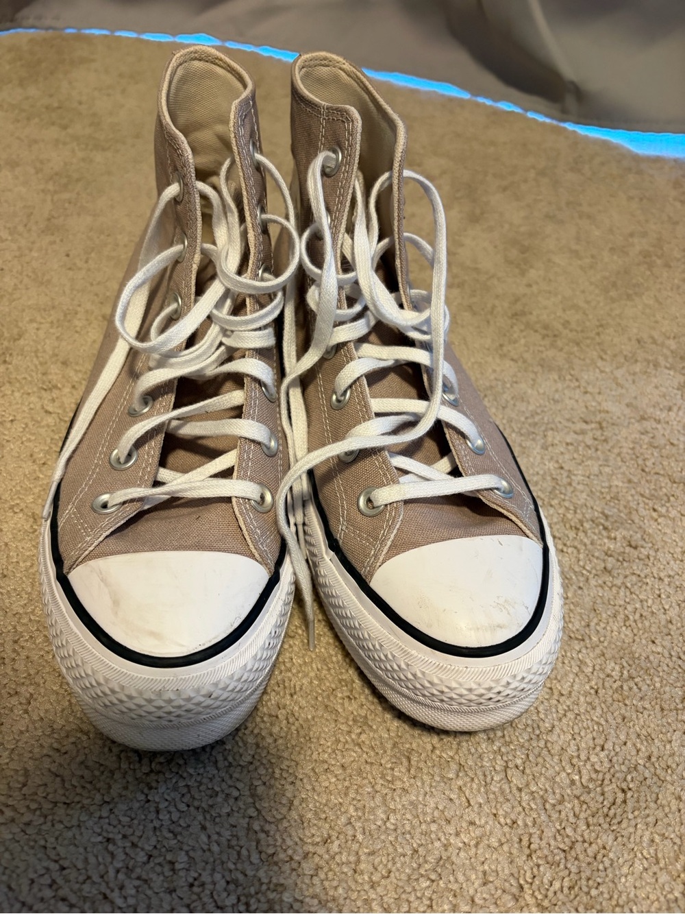 Converse High-Top Sneakers in Taupe and White